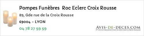 Avis de décès - Yzeron - Pompes Funèbres Roc Eclerc Croix Rousse