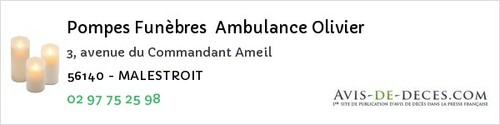 Avis de décès - La Trinité-Porhoët - Pompes Funèbres Ambulance Olivier