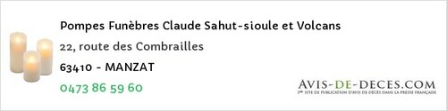 Avis de décès - Sermentizon - Pompes Funèbres Claude Sahut-sioule et Volcans