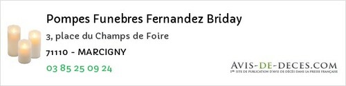 Avis de décès - Saint-Berain-Sous-Sanvignes - Pompes Funebres Fernandez Briday