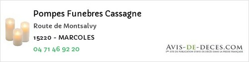 Avis de décès - Champagnac - Pompes Funebres Cassagne