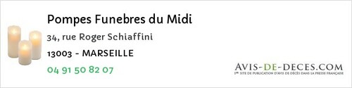 Avis de décès - La Penne-Sur-Huveaune - Pompes Funebres du Midi