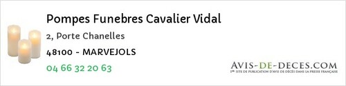 Avis de décès - Le Malzieu-Ville - Pompes Funebres Cavalier Vidal
