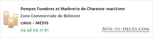 Avis de décès - Floirac - Pompes Funebres et Marbrerie de Charente-maritime