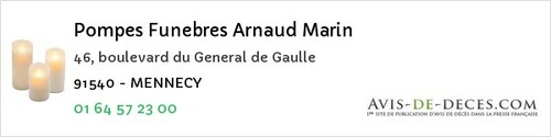 Avis de décès - Le Plessis-Pâté - Pompes Funebres Arnaud Marin
