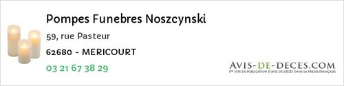 Avis de décès - Reclinghem - Pompes Funebres Noszcynski