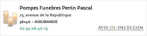 Avis de décès - Migny - Pompes Funebres Perrin Pascal
