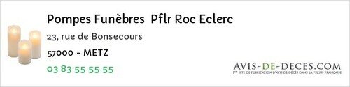 Avis de décès - Oriocourt - Pompes Funèbres Pflr Roc Eclerc