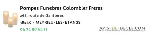 Avis de décès - Saint-jean-D'hérans - Pompes Funebres Colombier Freres