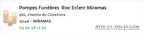 Avis de décès - La Penne-Sur-Huveaune - Pompes Funèbres Roc Eclerc Miramas