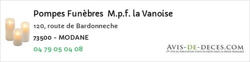 Avis de décès - Bourdeau - Pompes Funèbres M.p.f. la Vanoise