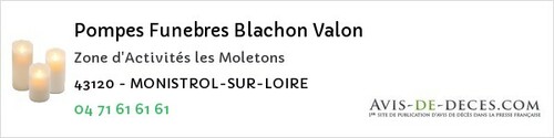 Avis de décès - Monistrol-sur-Loire - Pompes Funebres Blachon Valon