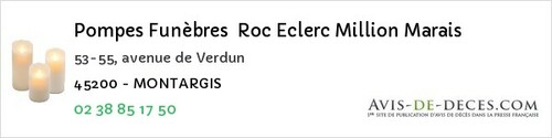 Avis de décès - Villemandeur - Pompes Funèbres Roc Eclerc Million Marais