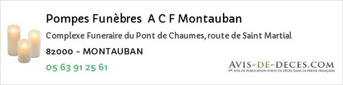 Avis de décès - Saint-Etienne-De-Tulmont - Pompes Funèbres A C F Montauban
