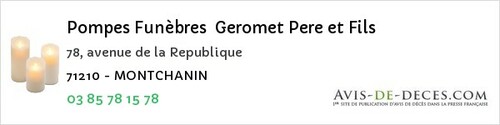 Avis de décès - Saint-Léger-Sur-Dheune - Pompes Funèbres Geromet Pere et Fils