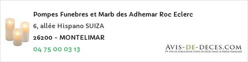 Avis de décès - Saint-Marcel-Lès-Sauzet - Pompes Funebres et Marb des Adhemar Roc Eclerc