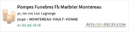 Avis de décès - Saint-Fargeau-Ponthierry - Pompes Funebres Fb Marbrier Montereau