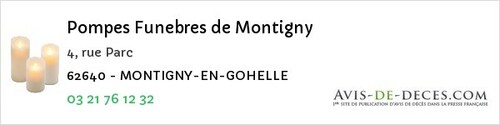 Avis de décès - Marœuil - Pompes Funebres de Montigny