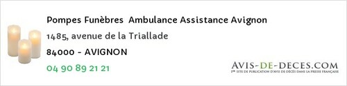 Avis de décès - Peypin-D'aigues - Pompes Funèbres Ambulance Assistance Avignon