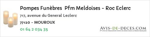 Avis de décès - Limoges-Fourches - Pompes Funèbres Pfm Meldoises - Roc Eclerc