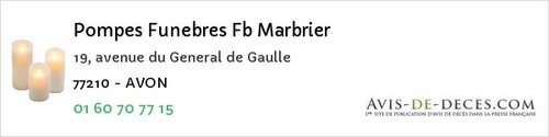 Avis de décès - Vernou-La-Celle-Sur-Seine - Pompes Funebres Fb Marbrier