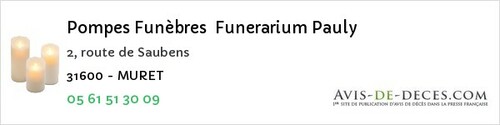 Avis de décès - Lapeyrouse-Fossat - Pompes Funèbres Funerarium Pauly
