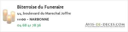 Avis de décès - Narbonne-Plage - Biterroise du Funeraire