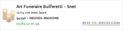 Avis de décès - Manoncourt-en-Vermois - Art Funeraire Bulferetti - Snet