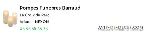 Avis de décès - Beaumont-du-Lac - Pompes Funebres Barraud