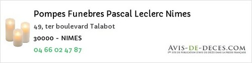 Avis de décès - Saint-Laurent-Des-Arbres - Pompes Funebres Pascal Leclerc Nimes