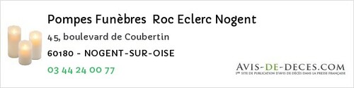 Avis de décès - Hénonville - Pompes Funèbres Roc Eclerc Nogent