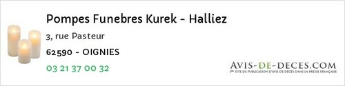 Avis de décès - Hébuterne - Pompes Funebres Kurek - Halliez
