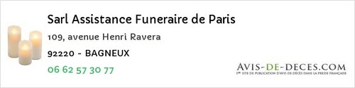 Avis de décès - Fontenay-aux-Roses - Sarl Assistance Funeraire de Paris