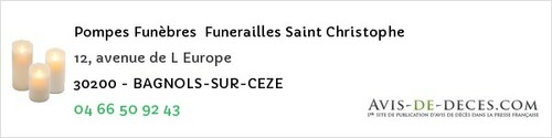 Avis de décès - Pujaut - Pompes Funèbres Funerailles Saint Christophe