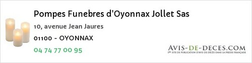 Avis de décès - Servignat - Pompes Funebres d'Oyonnax Jollet Sas