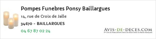 Avis de décès - Balaruc-les-Bains - Pompes Funebres Ponsy Baillargues