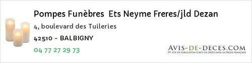 Avis de décès - Saint-Denis-Sur-Coise - Pompes Funèbres Ets Neyme Freres/jld Dezan
