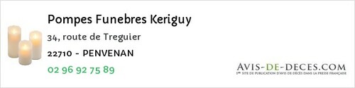 Avis de décès - Le Vieux-Bourg - Pompes Funebres Keriguy