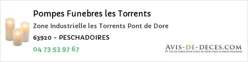 Avis de décès - Saint-Pierre-Le-Chastel - Pompes Funebres les Torrents