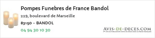 Avis de décès - La Roquebrussanne - Pompes Funebres de France Bandol