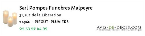 Avis de décès - Saint-Sulpice-D'excideuil - Sarl Pompes Funebres Malpeyre