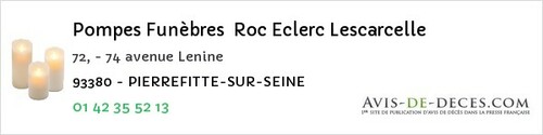 Avis de décès - Le Pré-Saint-Gervais - Pompes Funèbres Roc Eclerc Lescarcelle