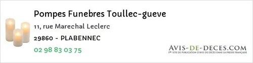 Avis de décès - Saint-Derrien - Pompes Funebres Toullec-gueve