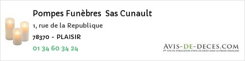 Avis de décès - Prunay-en-Yvelines - Pompes Funèbres Sas Cunault