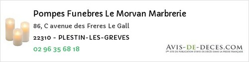 Avis de décès - La Roche-Derrien - Pompes Funebres Le Morvan Marbrerie