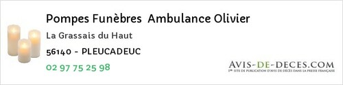 Avis de décès - Campénéac - Pompes Funèbres Ambulance Olivier