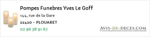 Avis de décès - Plouvara - Pompes Funebres Yves Le Goff