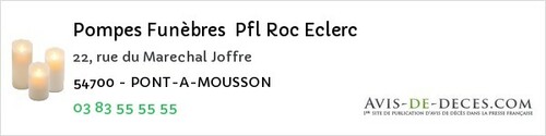 Avis de décès - Pulligny - Pompes Funèbres Pfl Roc Eclerc
