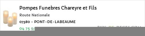 Avis de décès - Saint-Laurent-Sous-Coiron - Pompes Funebres Chareyre et Fils