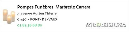 Avis de décès - L'abergement-de-Varey - Pompes Funèbres Marbrerie Carrara